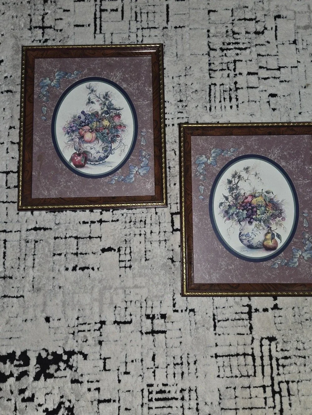 Set of 2 Framed Botanical Fruit Prints - Purple Mat Vihtage Cottage Core